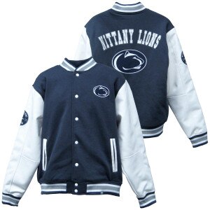Penn State letterman jacket, navy body, white sleeves